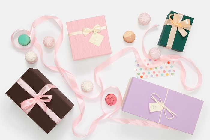 Gifts with Macarons and Ribbons