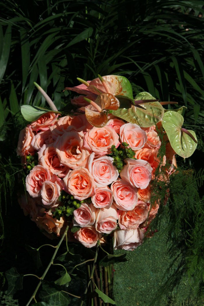 Pink Roses and Anthurium Flower Arrangement