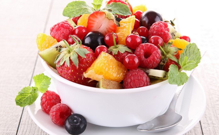 Fruit Salad with Strawberries, Raspberries, and Blueberries