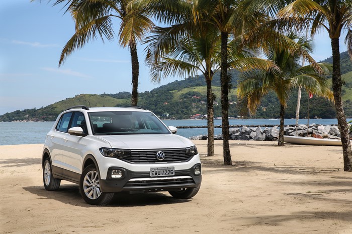 White 2019 Volkswagen T-Cross 200 TSI Latam on beach