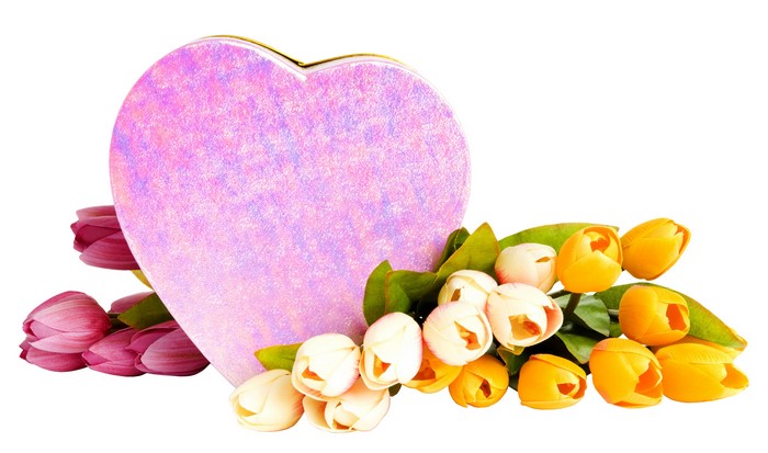 Pink Heart Gift Box with Tulips