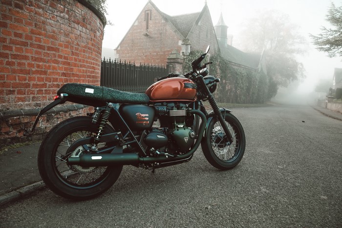 Triumph Bonneville Dapper Bonnie motorcycle in fog