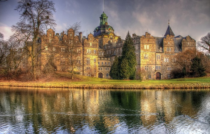 Schloss Bückeburg castle on a lake in Germany