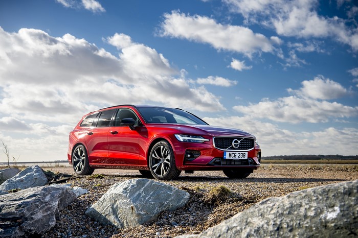 Red Volvo V60 T5 R-Design wagon