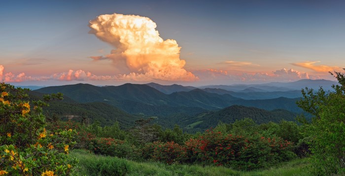 Sunset over mountains in Avery, North Carolina