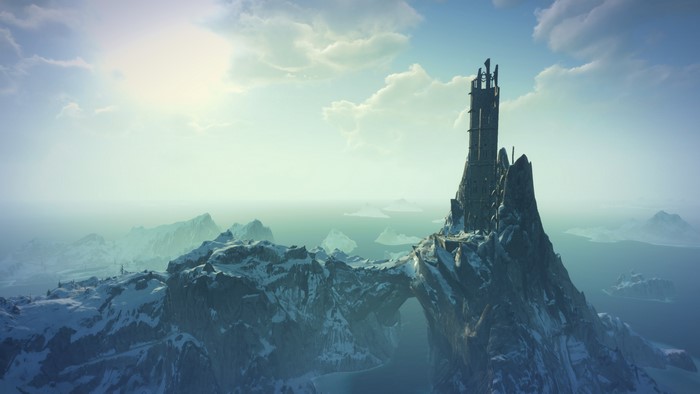 Ruins of a tower on a snowy mountain in The Witcher 3: Wild Hunt
