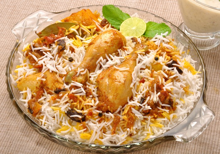 Chicken Biryani with Rice and Garnish