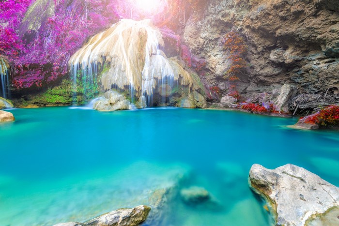 4K Thailand Tropics Waterfall Crag Branches