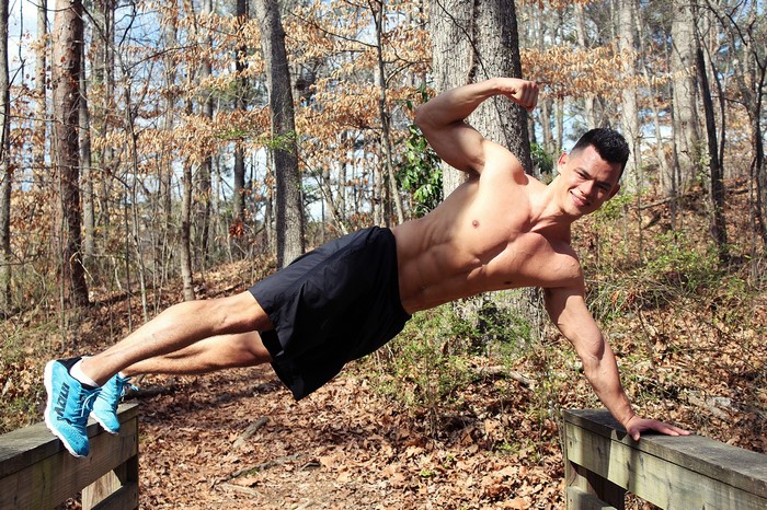 Man doing a plank exercise outdoors