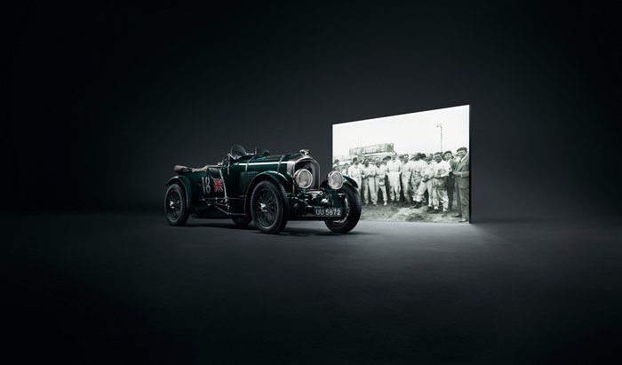 Green Bentley Blower with historical photo