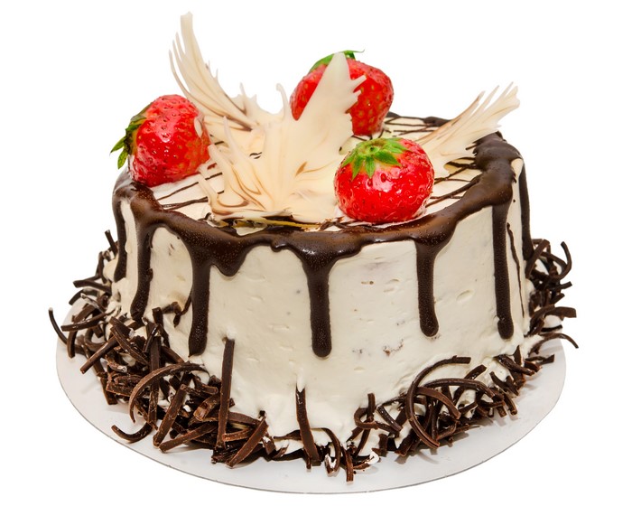 Chocolate Drip Cake with Strawberries and White Chocolate Design