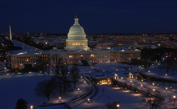 Washington DC Capitol Building in Winter at Night