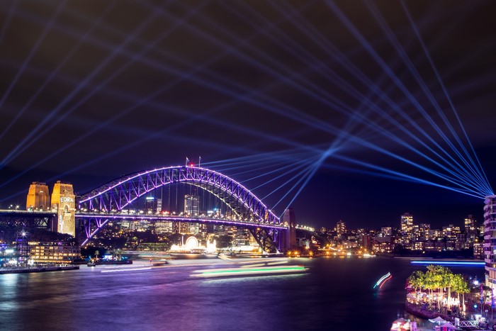 Sydney Harbour Bridge at Night with Light Rays