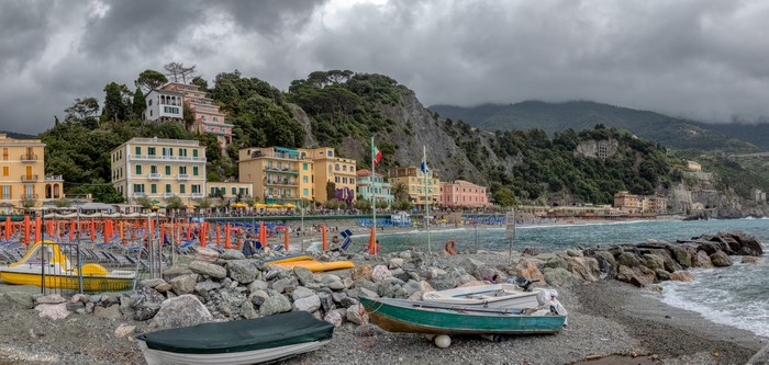 Monterosso, Italy Coastline with Beach and Boats