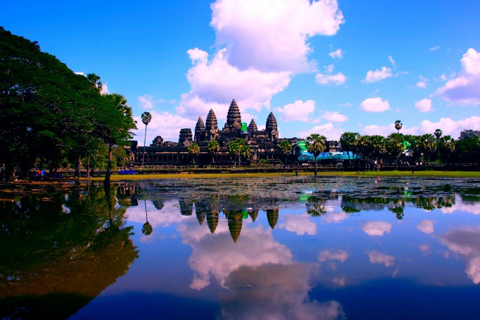 Angkor Wat Temple Complex Reflected in Lake, Cambodia