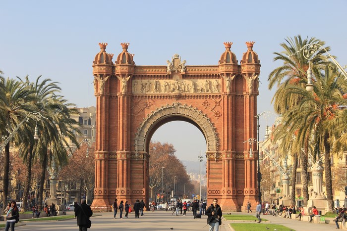 Arc de Triomf in Barcelona, Spain with Palm Trees