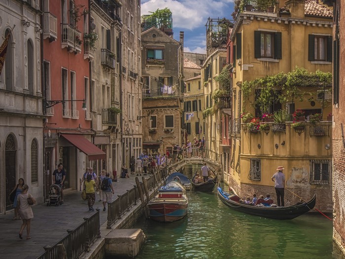 Venice Canal with Gondolas and Buildings