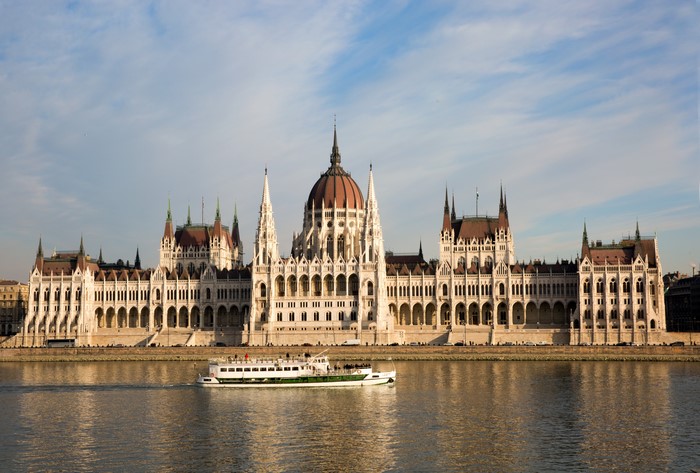 Budapest Parliament Building and Danube Riverboat, Hungary