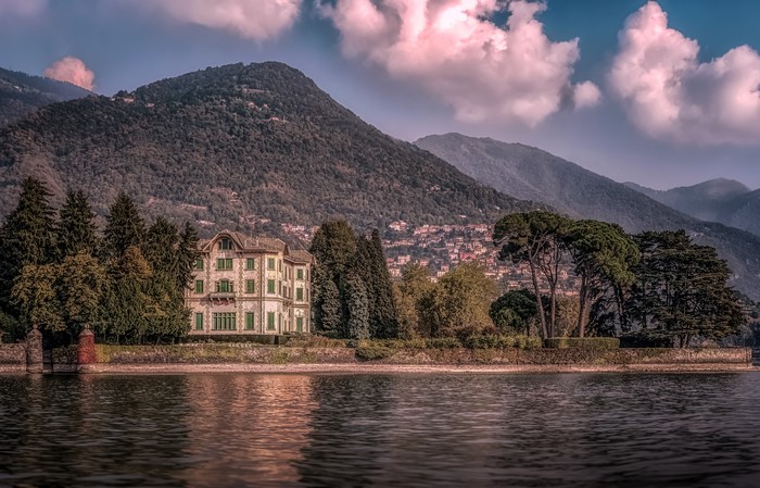 Villa Erba on Lake Como, Italy, with Mountains