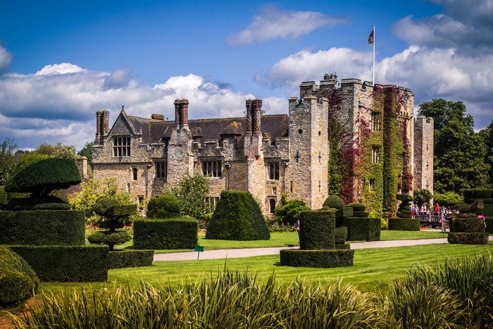 Hever Castle with manicured gardens in England