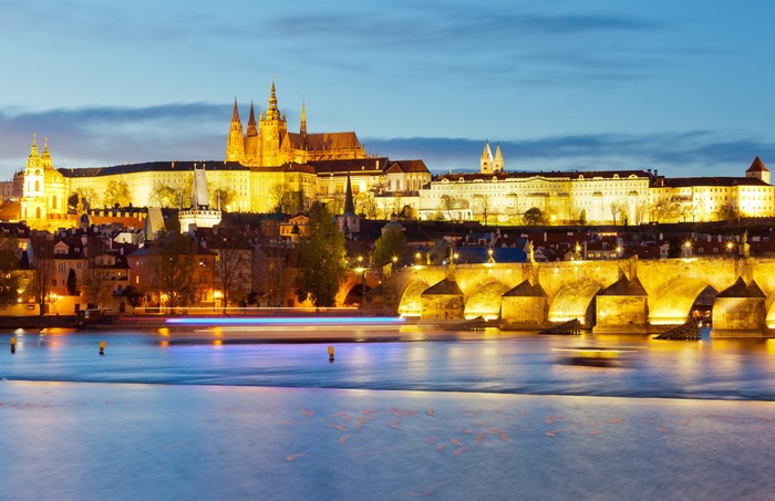 Prague Castle and Charles Bridge at Dusk