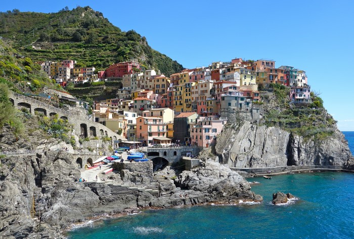 Manarola, Italy Coastline with Colorful Houses