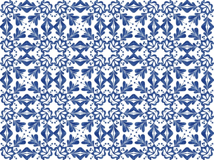 Blue and white floral tile pattern