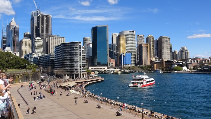 Sydney Waterfront with Skyscrapers and Ferry