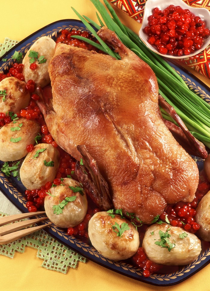 Roast Duck with Potatoes and Pomegranate Seeds
