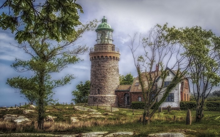 Hammeren Lighthouse and houses in Denmark