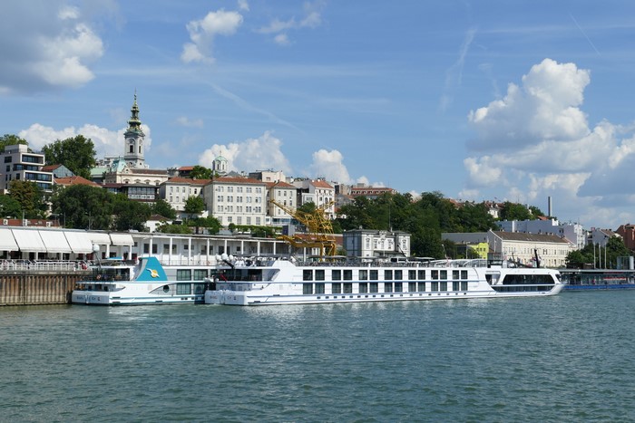 Riverboats docked in Belgrade, Serbia on the Danube