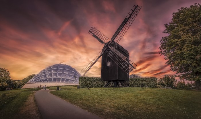 Sunset over Aarhus Windmill and Dome