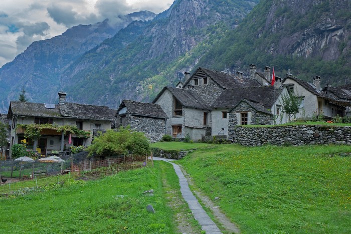 Stone houses in Val Bavona, Ticino, Switzerland
