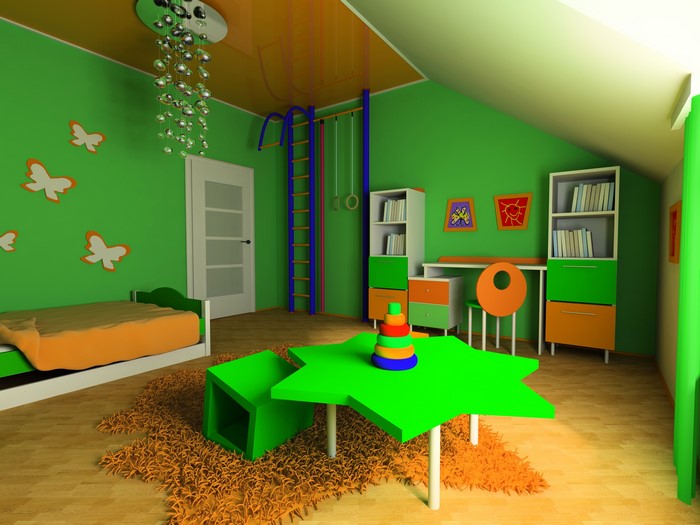 Children's room interior design with furniture and toys