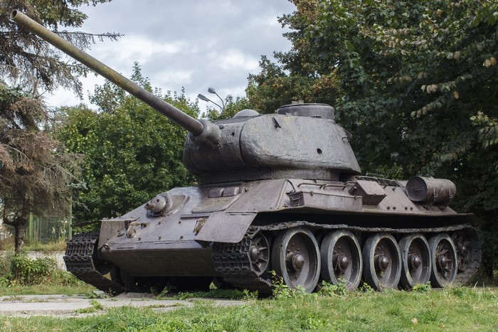 Soviet T-34 tank monument in a park