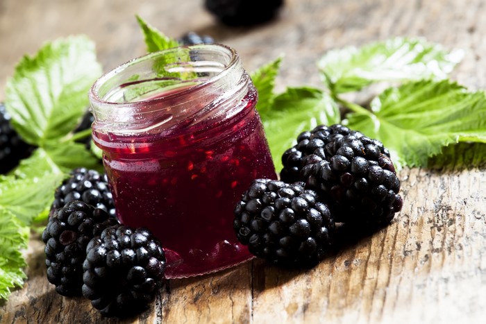 Blackberry Jam in a Jar with Blackberries