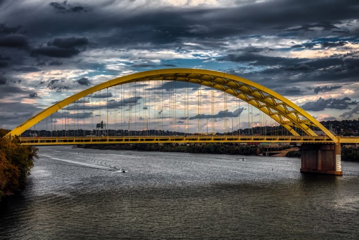 Yellow Arch Bridge over Ohio River in Cincinnati