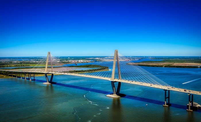 4K Ravenel Bridge over Cooper River in South Carolina