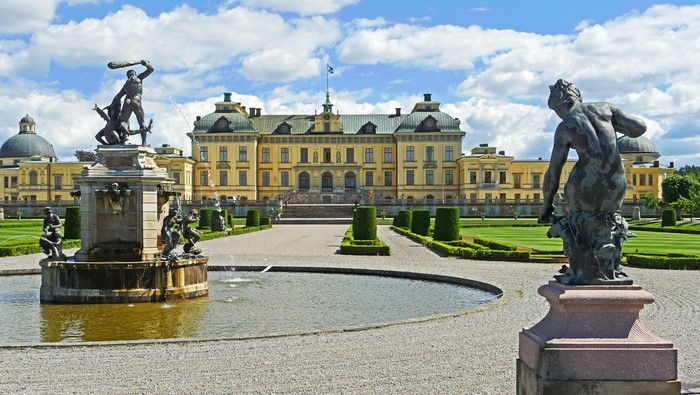 Drottningholm Palace with Fountains and Sculptures, Sweden