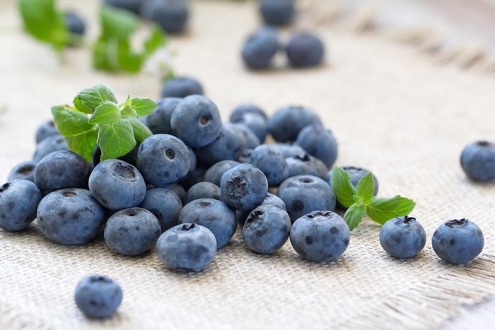 Blueberries with Mint Leaves