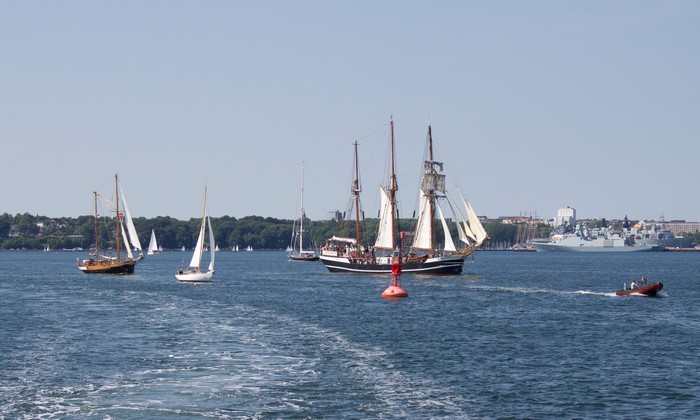 Tall ships and modern warships on the Baltic Sea