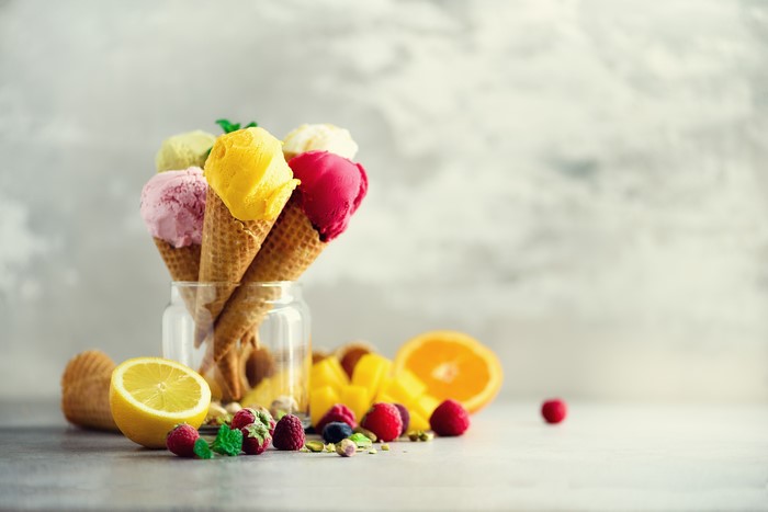 Assorted Ice Cream Cones with Fruits