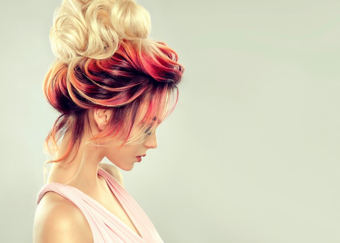 Woman with colorful braided hairstyle