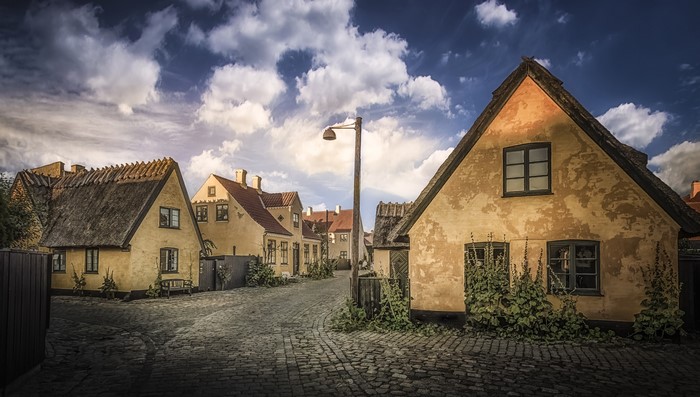 Street in Dragor, Denmark with traditional houses