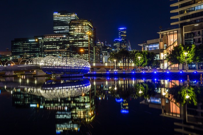Melbourne Skyline at Night with River Reflection