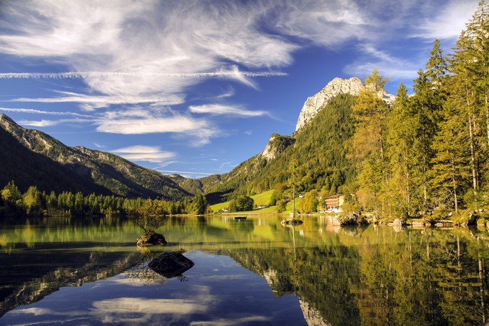 Lake Hintersee with Mountains and Forests in Berchtesgaden, Germany
