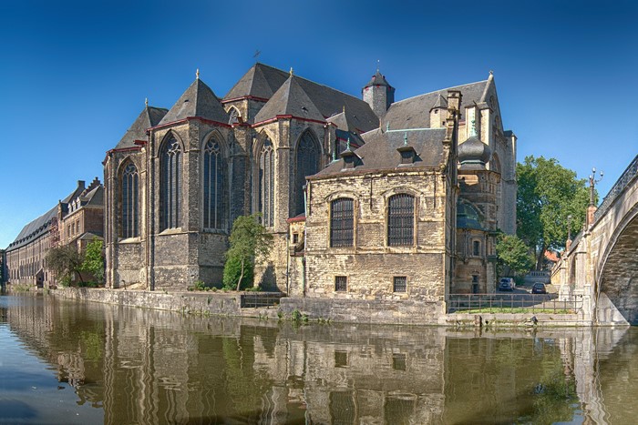 Saint Nicholas' Church and canal in Ghent, Belgium