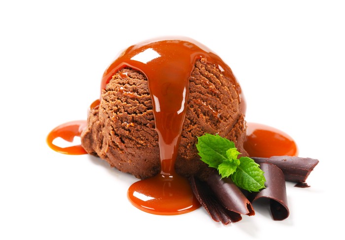 Chocolate ice cream with caramel and mint