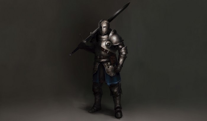 Knight in full armor holding a sword
