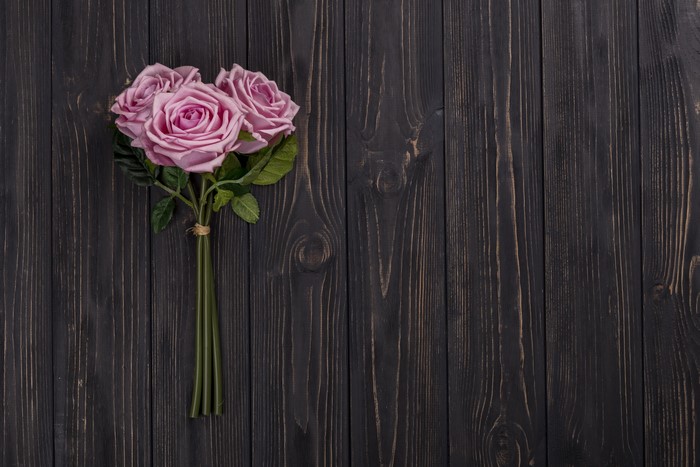 Pink Roses on Dark Wood Planks
